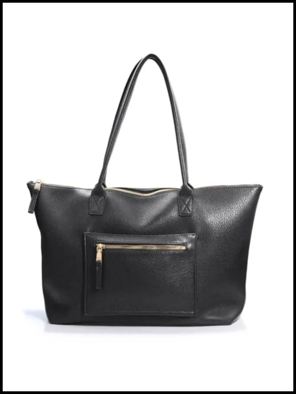 Large Vegan Leather Tote Bag with Zipper and Luggage Sleeve